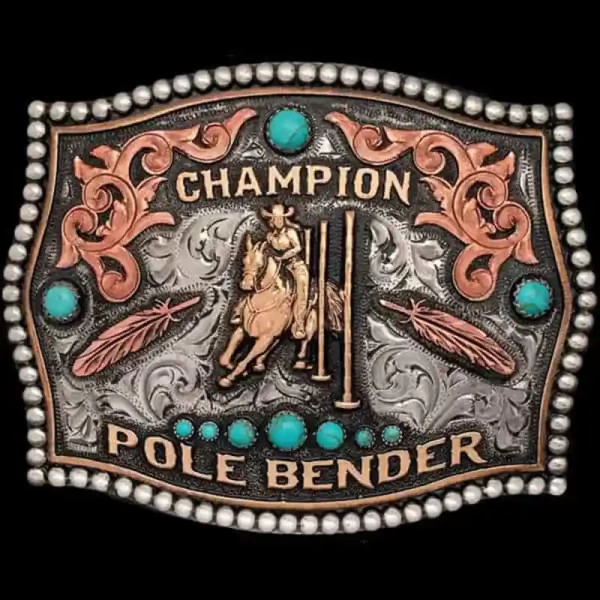 Crafted for champions, this buckle captures the lightning-fast agility of pole bending champions in a sleek design. In stock and ready to ride with you.